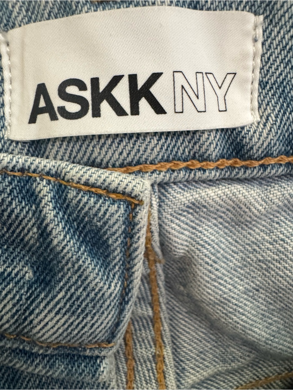 ASKK NY Light Denim Jeans with lots of holes, red material & white stitching! 👖